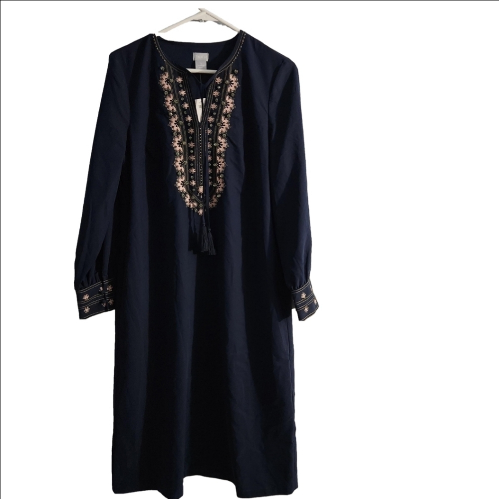 Chico's Embellished Midi Dress Jewel Neck Navy Pink - Picture 2 of 11